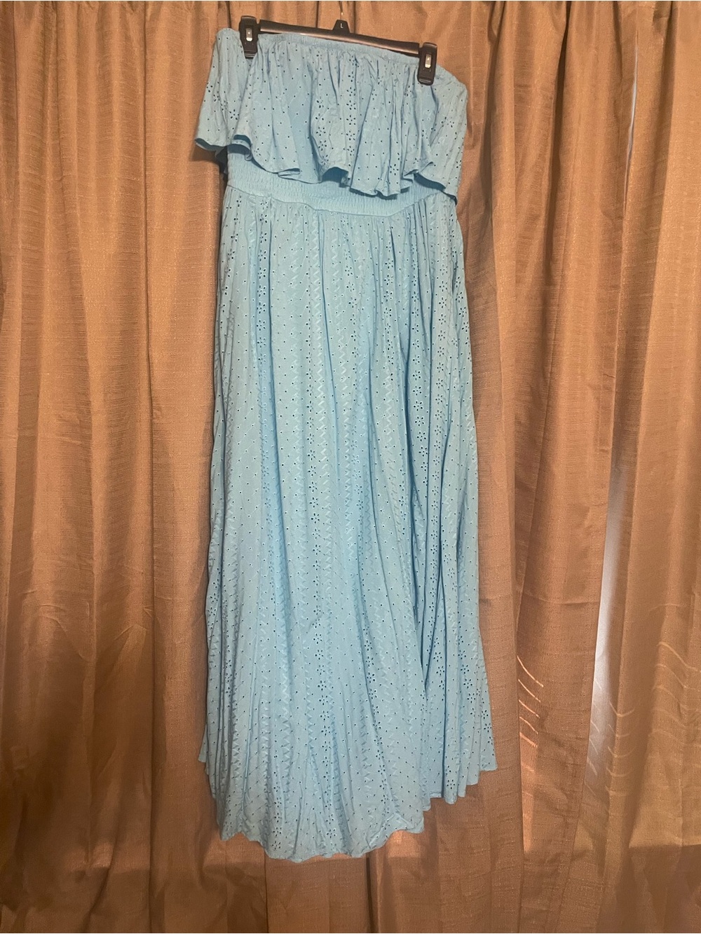 torrid Light Blue Off-Shoulder Eyelet Maxi Dress with Ruffle